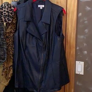 Navy blue faux leather vest